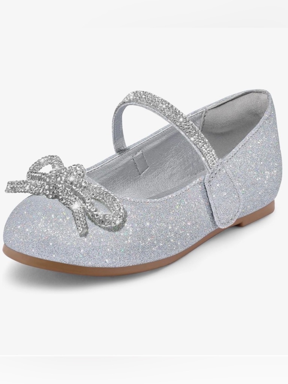 Girls' Silver Glitter Mary Jane with Bow